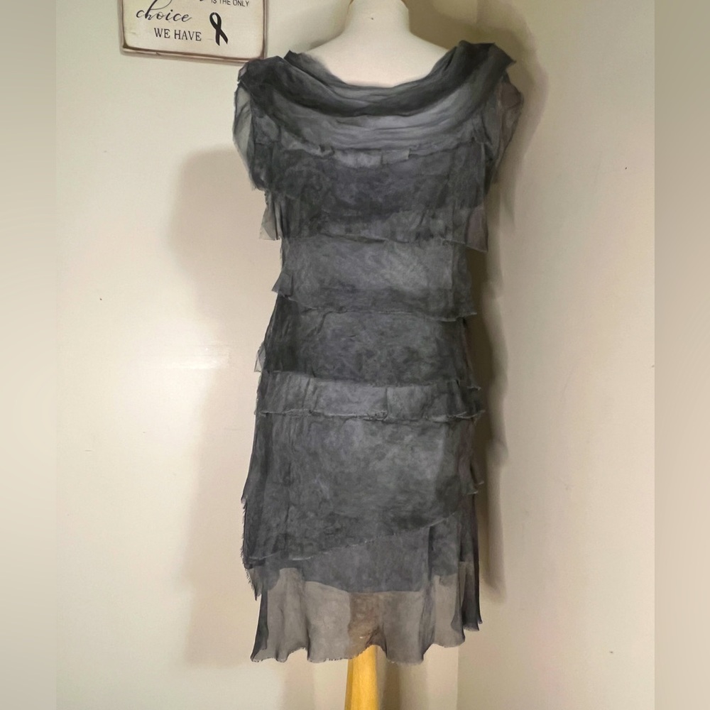 NWT Italian Silk LiaBella Frayed Charcoal Grey  Dress Island Apparel Imported